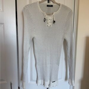 White Lace-Up Women's Sweater